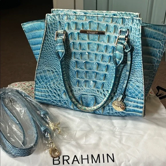 Brahmin Sky Blue Embossed Tote - Picture 1 of 5